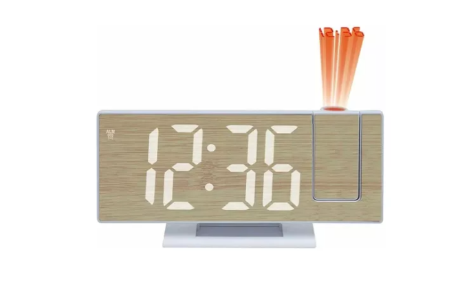 Reloj digital con proyector tipo madera